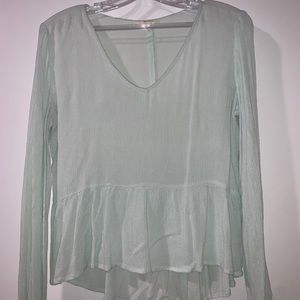 Mint Green Long Sleeve Peplum Top
